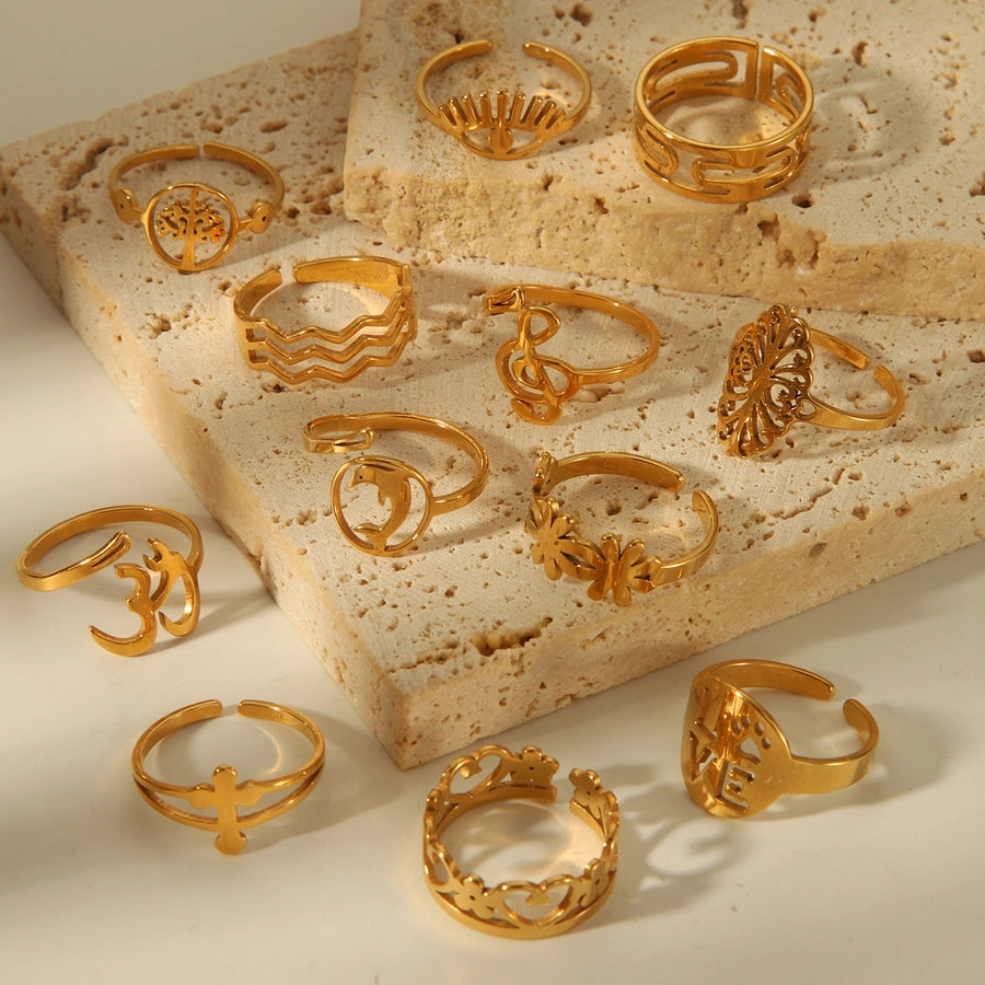 Aurelia Golden Open Rings Set of 12