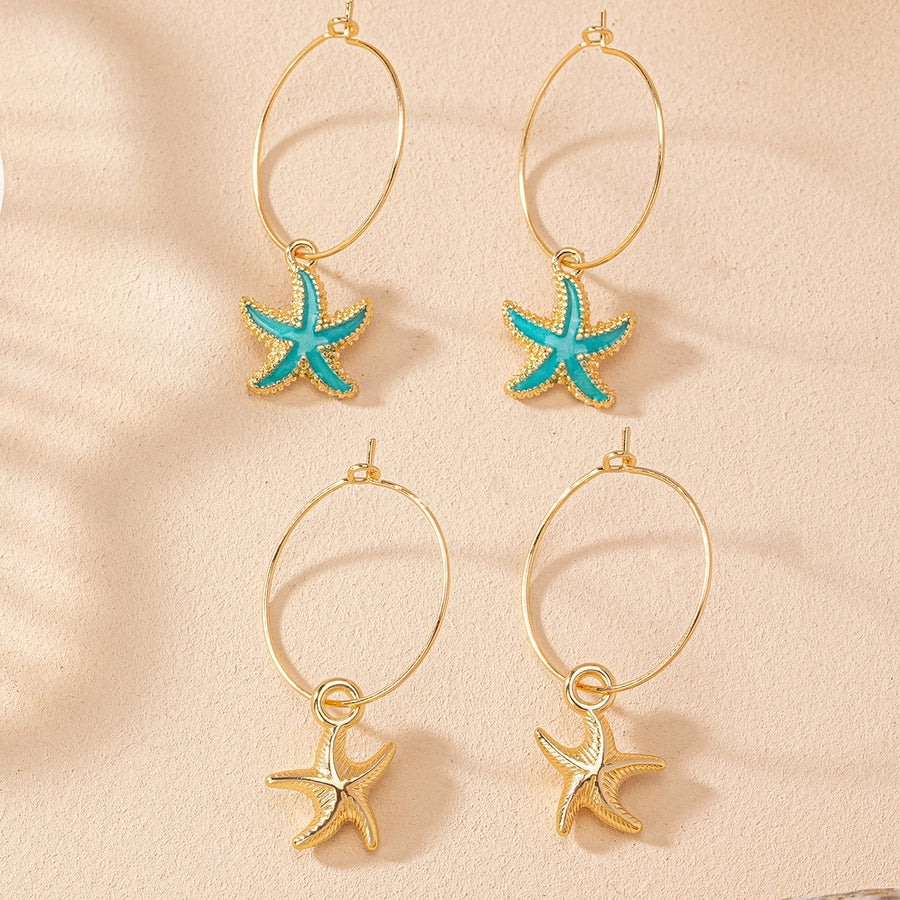 Beachy Starfish Charm Hoop Earrings