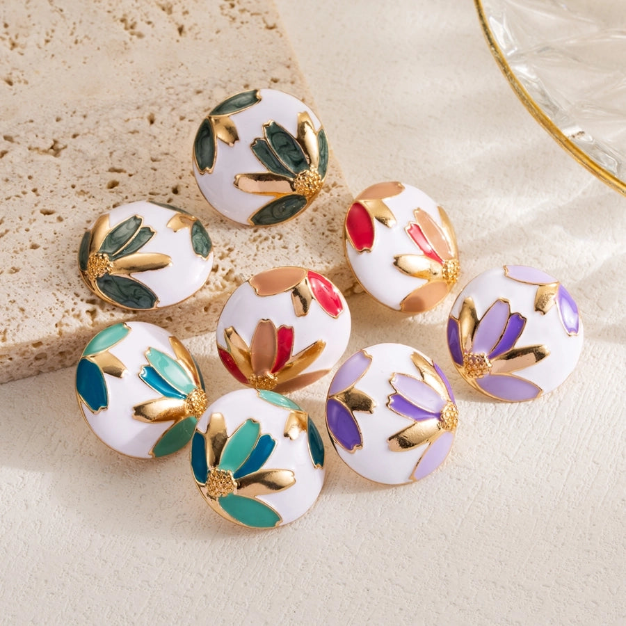 Floral Art Enamel Stud Earrings