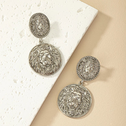 Lion Coin Dangle Earrings