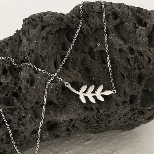 Minimalist Leaf Silver Studs & Necklace