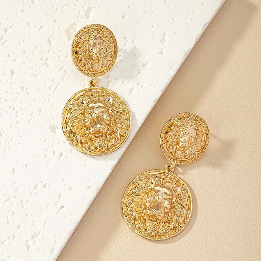 Lion Coin Dangle Earrings