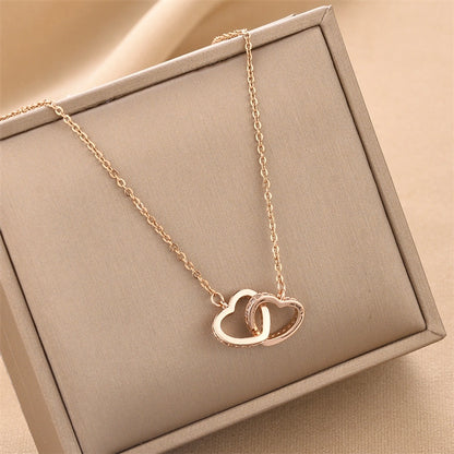 Dainty Double Heart Chain Necklace