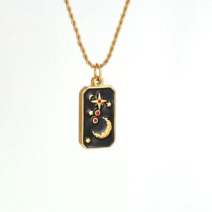 Black Enamel Tarot Card Pendant Necklace