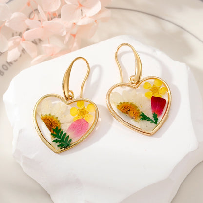 Spring Heart Floral Resin Drop Earrings