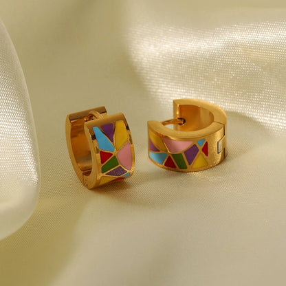 Abstract Art Enamel Hoop Earrings