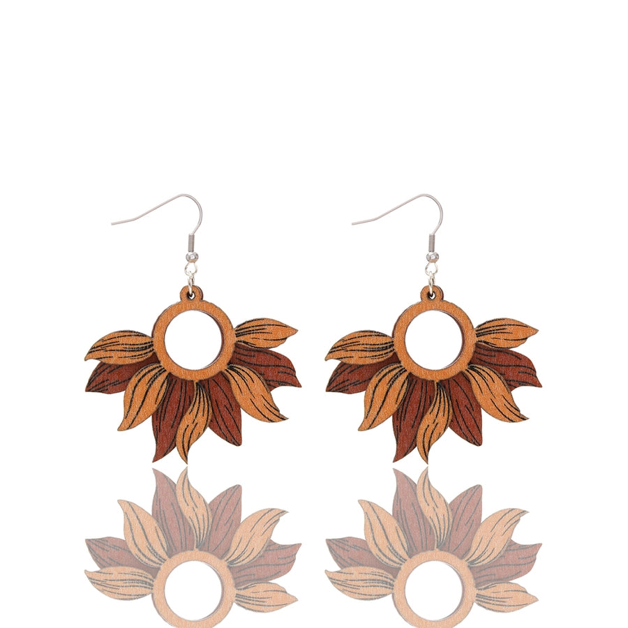 Retro Wood Sunflower Dangle Earrings