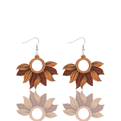 Retro Wood Sunflower Dangle Earrings