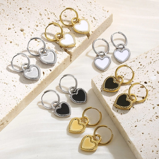 Street Heart Charm Hoop Earrings