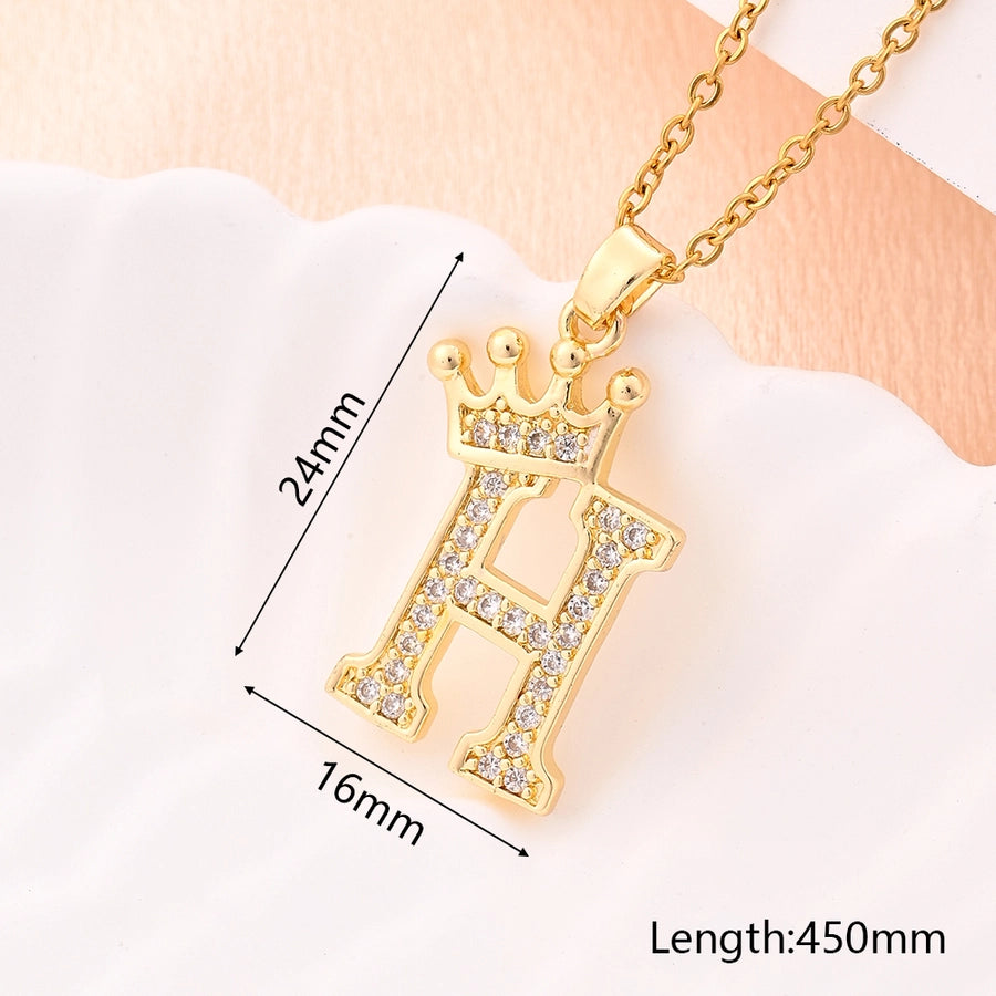 Crystal Crown Initial Pendant Necklace