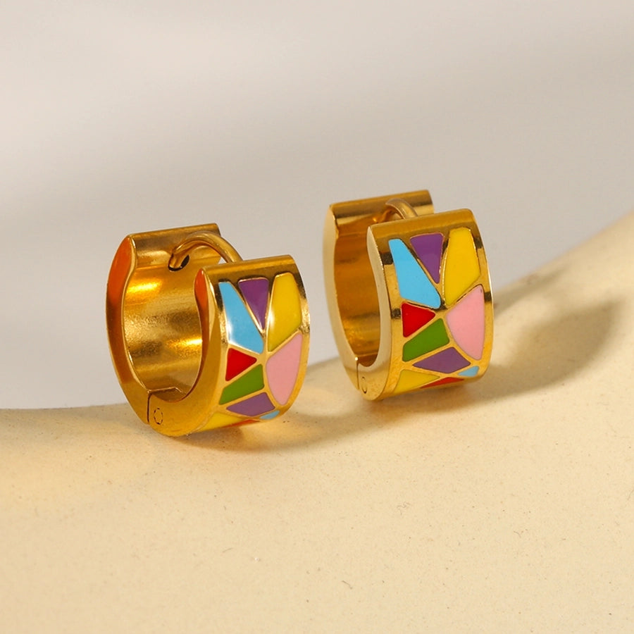 Abstract Art Enamel Hoop Earrings