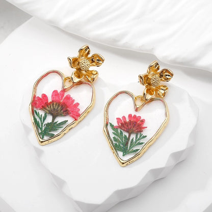 Rosa Heart Resin Floral Dangle Earrings