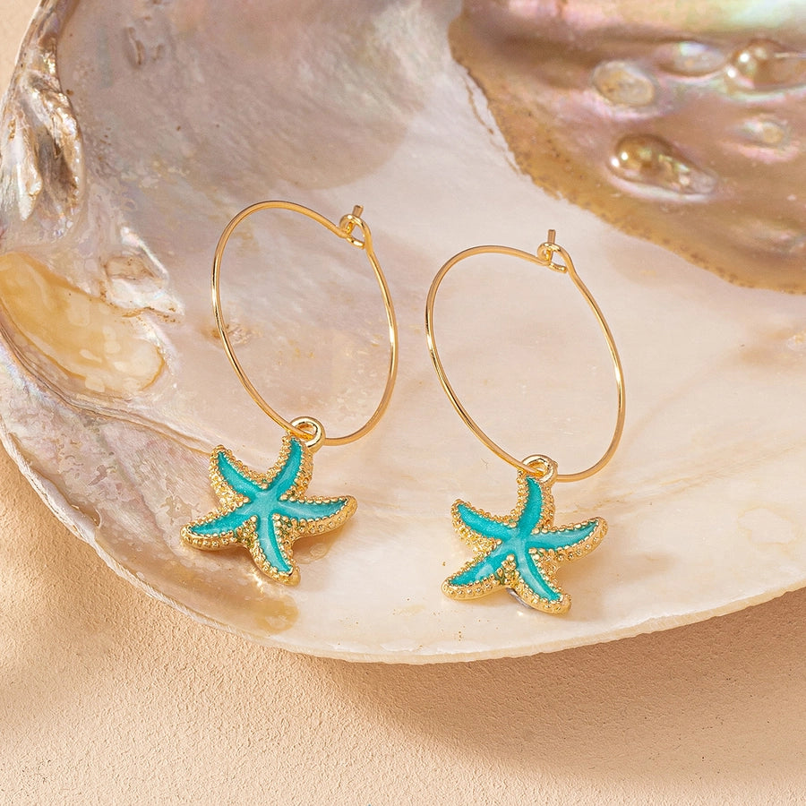 Beachy Starfish Charm Hoop Earrings