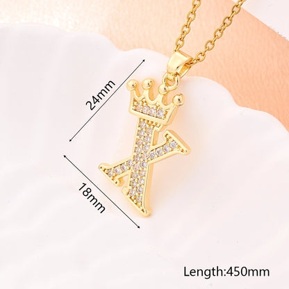 Crystal Crown Initial Pendant Necklace