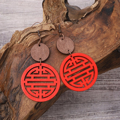 Japanese Lantern Wooden Hook Earrings