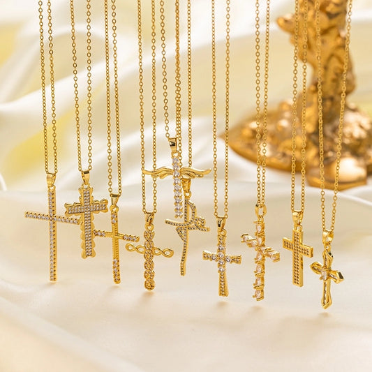 Vintage Cross Rhinestone Pendant Necklaces