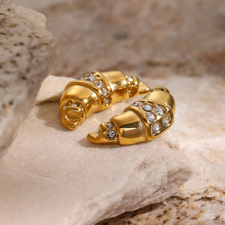 Golden French Croissant Stud Earrings