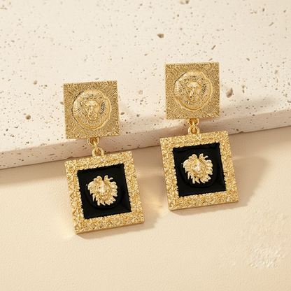 Vintage Lion Stamp Dangle Earrings