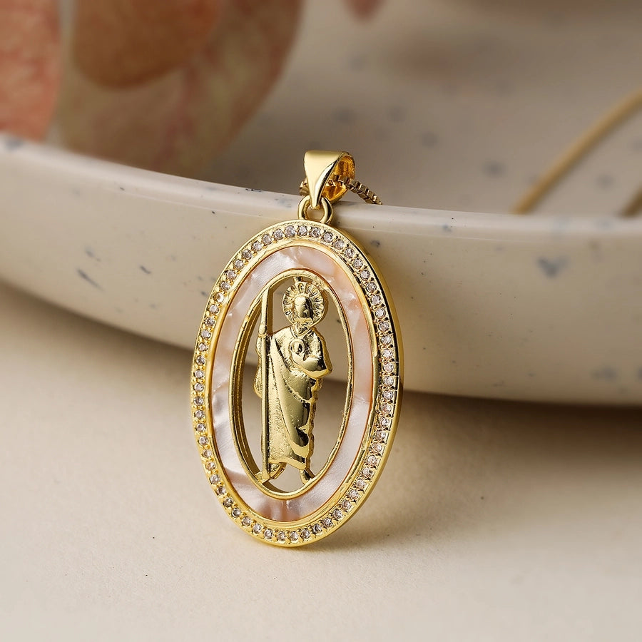 Vintage Prayer Shell Pendant Necklace