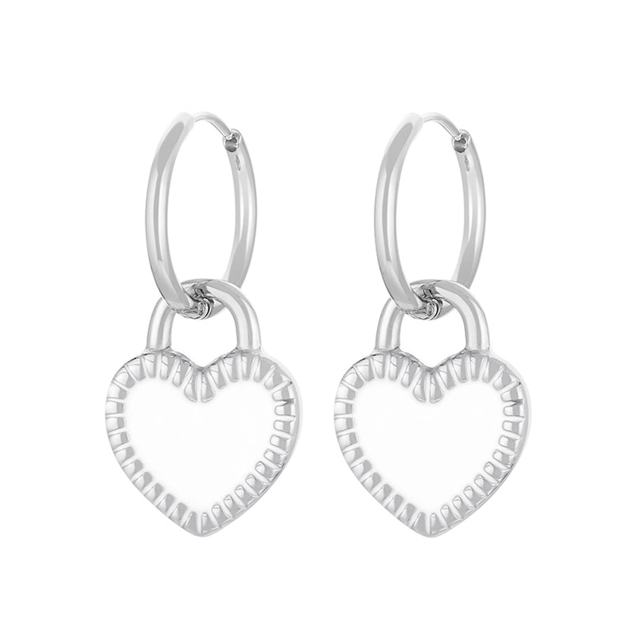 Street Heart Charm Hoop Earrings