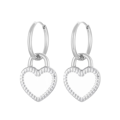 Street Heart Charm Hoop Earrings