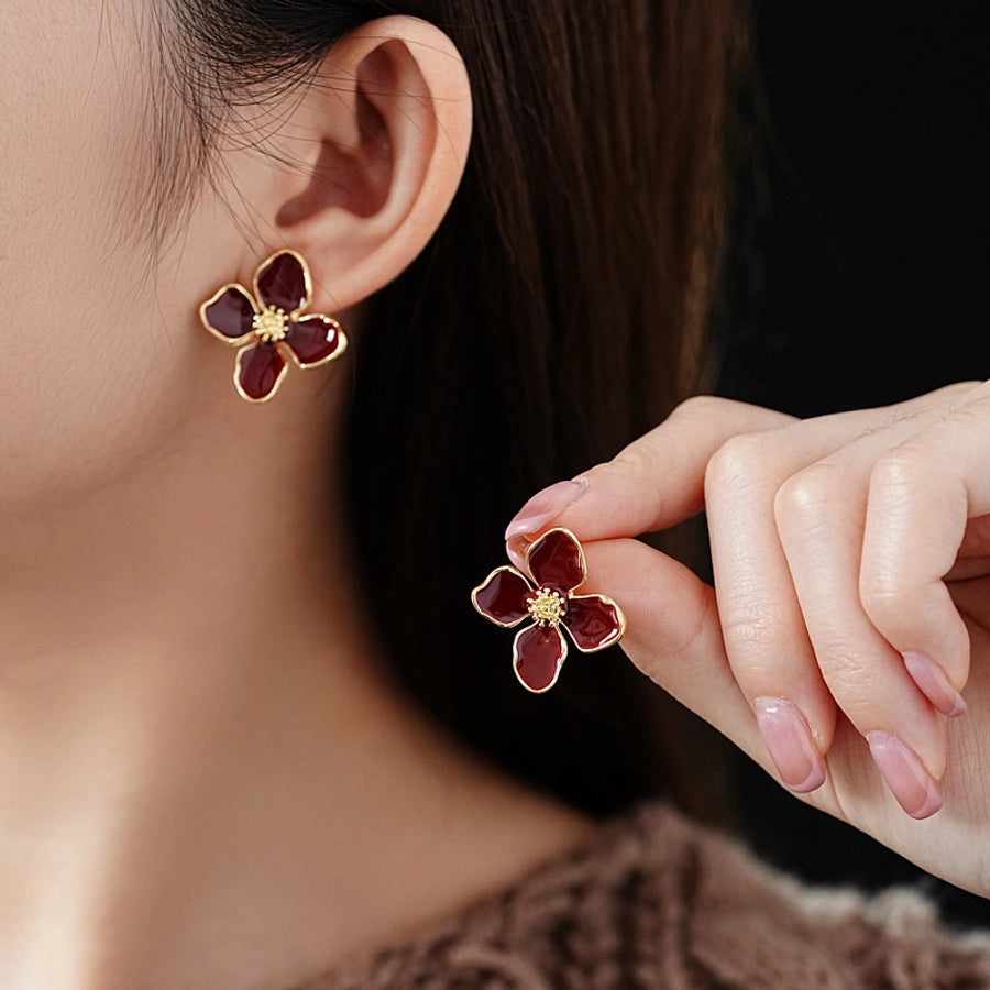 Autumn Enamel Flower Stud Earrings