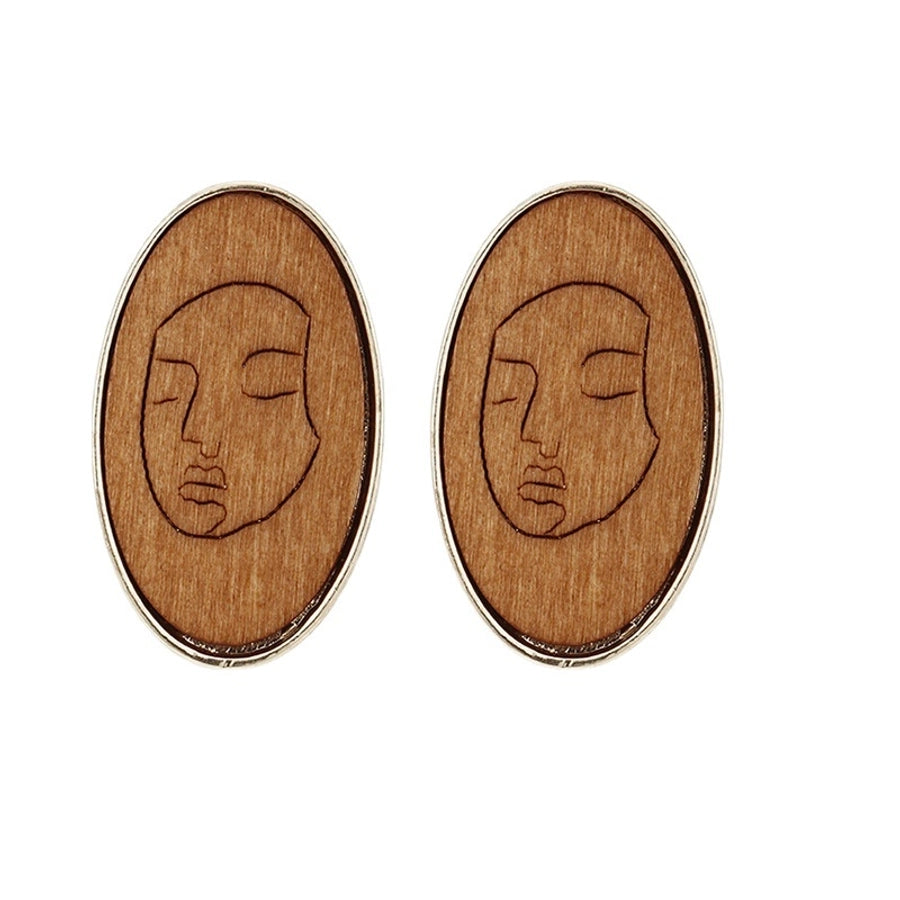 Vintage Engraved Wooden Stud Earrings