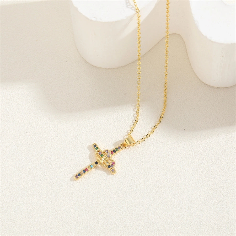 Vintage Crystal Cross Pendant Necklace