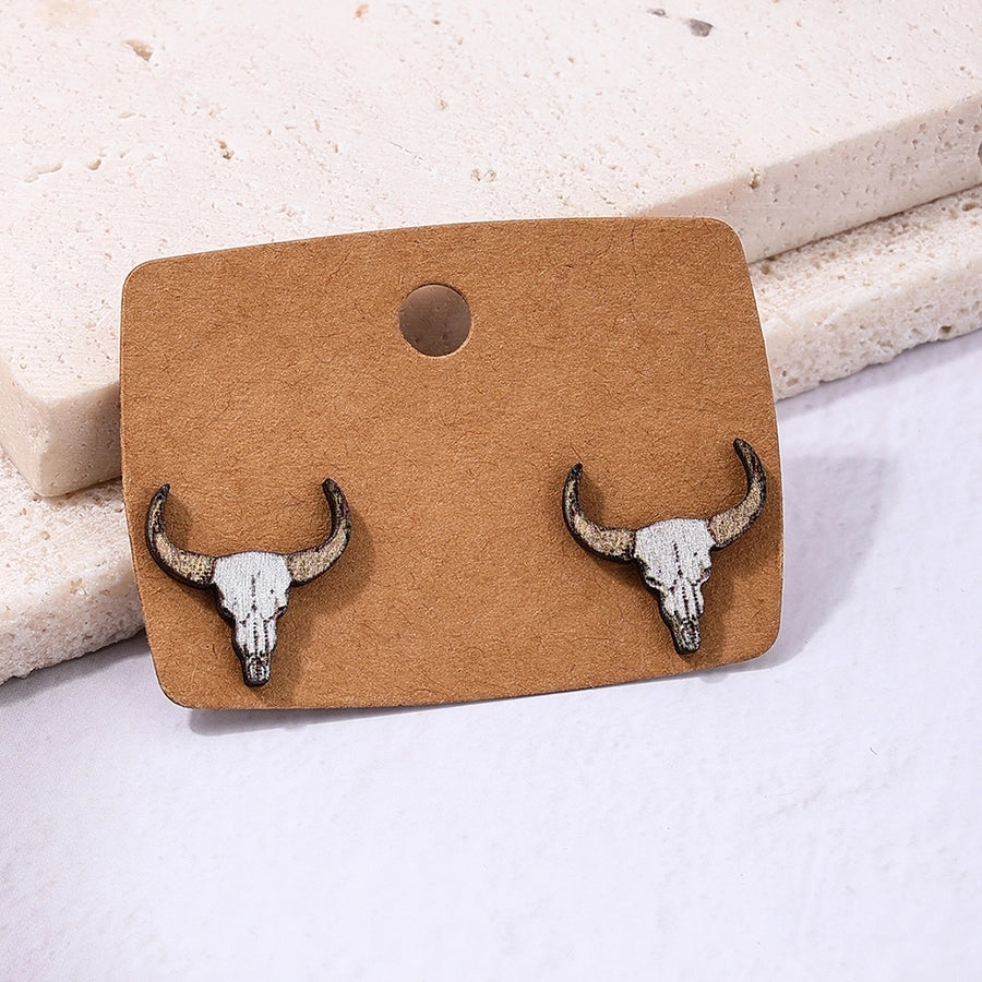 Western Cow Wooden Stud Earrings