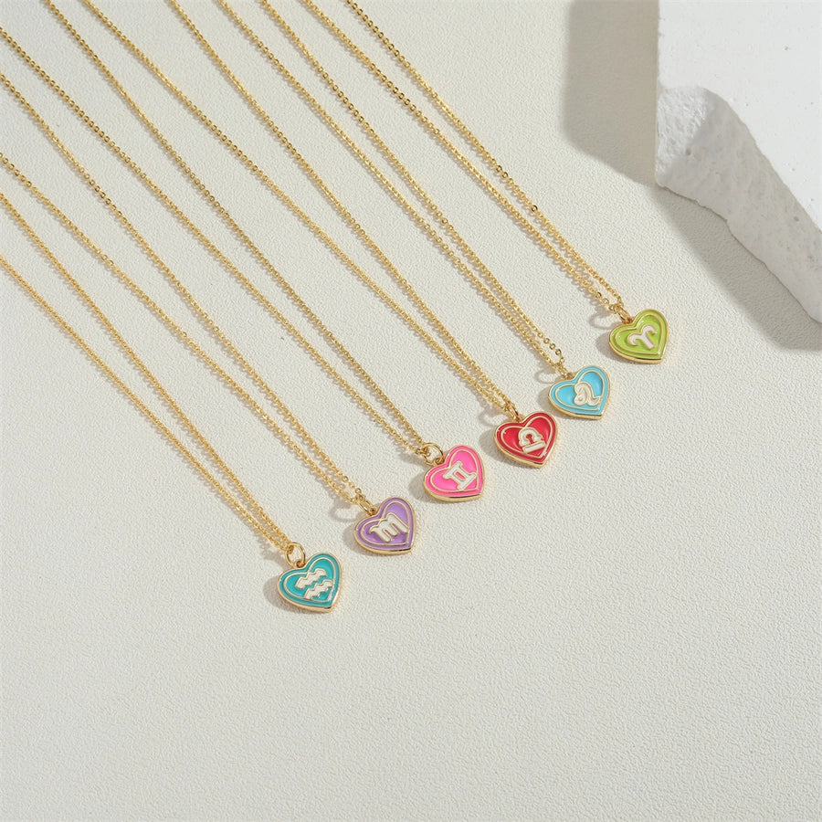 Candy Heart Enamel Zodiac Pendant Necklace