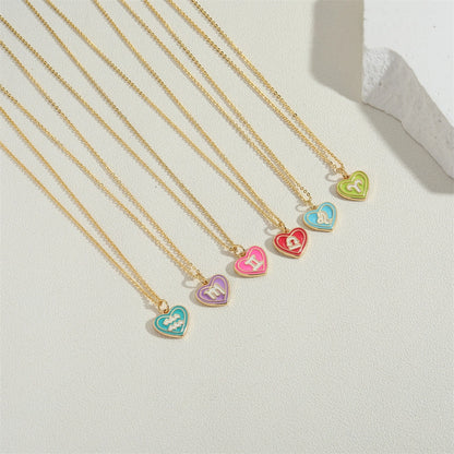 Candy Heart Enamel Zodiac Pendant Necklace