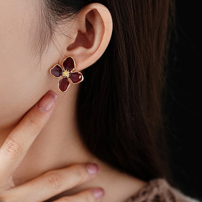 Autumn Enamel Flower Stud Earrings