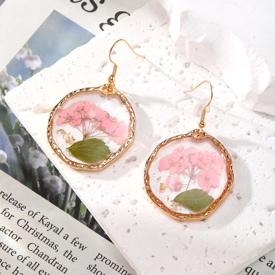 Pinkish Dried Flowers Resin Dangle Earrings