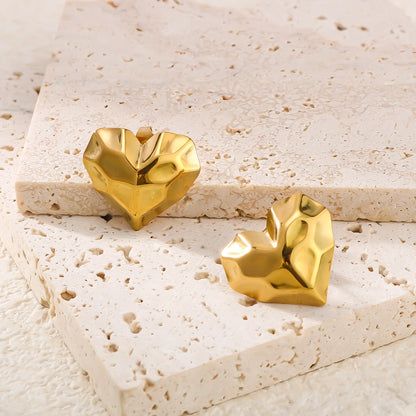 Minimalist Pyramid Heart Stud Earrings