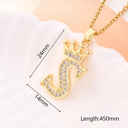 Crystal Crown Initial Pendant Necklace