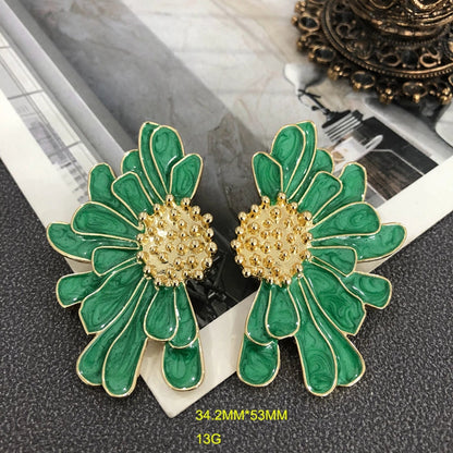 Art Chrysanthemum Enamel Stud Earrings