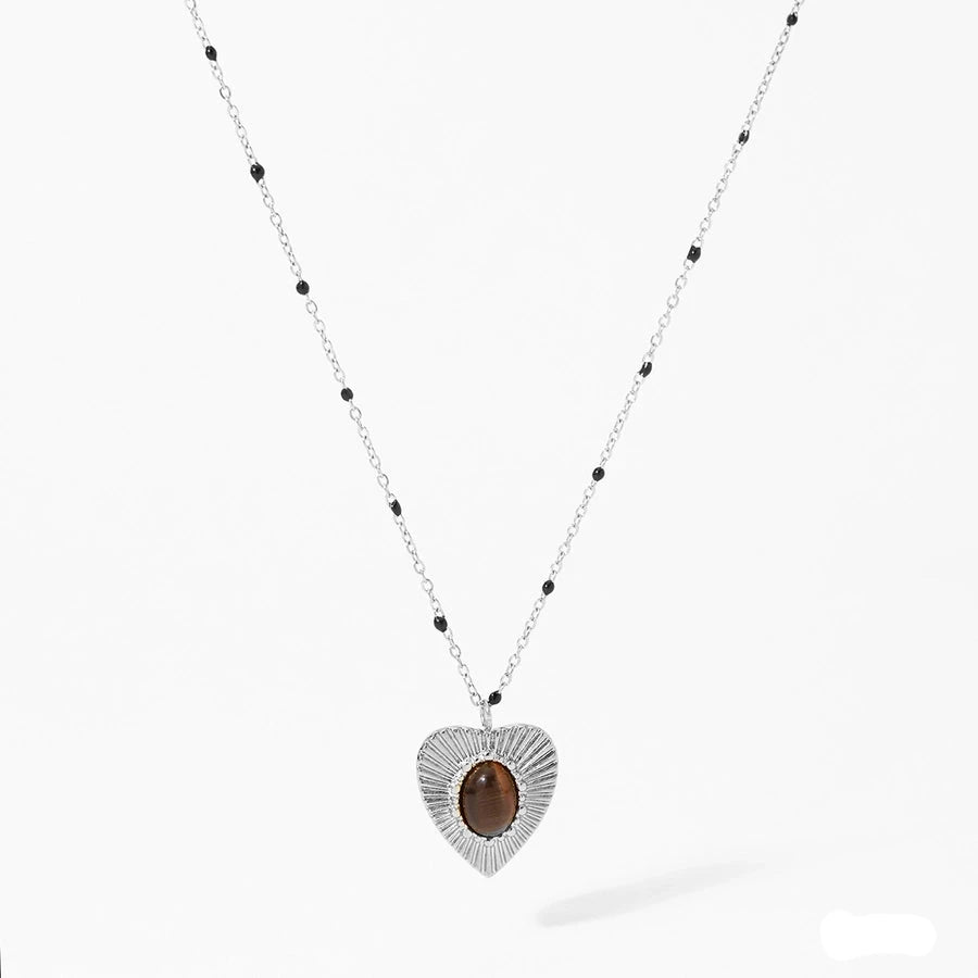 Heart Tiger Eye Pendant Necklace