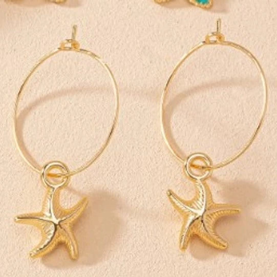 Beachy Starfish Charm Hoop Earrings