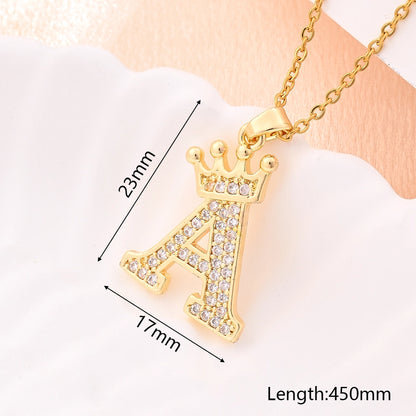 Crystal Crown Initial Pendant Necklace