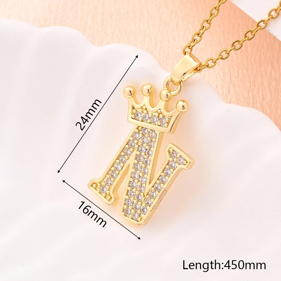 Crystal Crown Initial Pendant Necklace