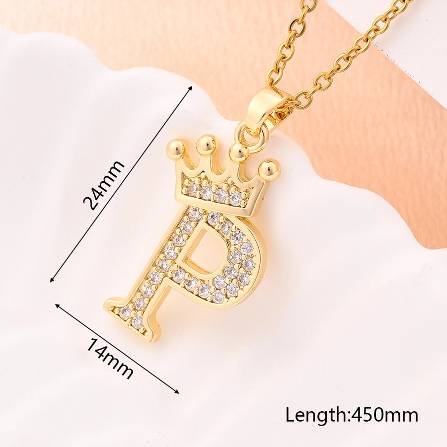 Crystal Crown Initial Pendant Necklace