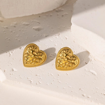 Art Golden Heart Stud Earrings