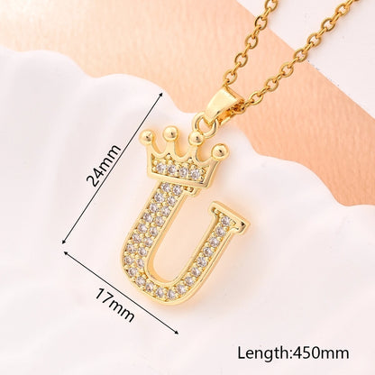 Crystal Crown Initial Pendant Necklace