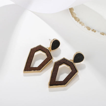 Wooden Geometric Dangle Earrings