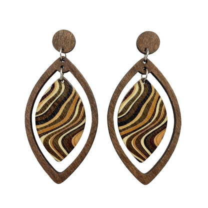 Abstract Leaf Wood Dangle Earrings