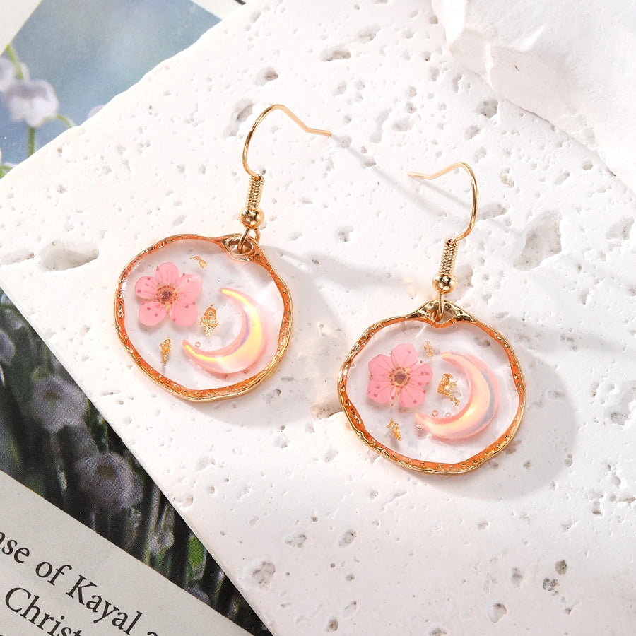 Pinkish Dried Flowers Resin Dangle Earrings