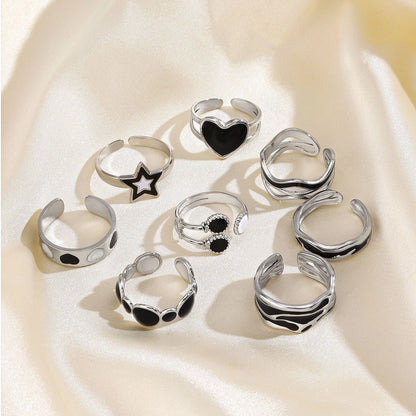 Retro Enamel Silver Open Rings