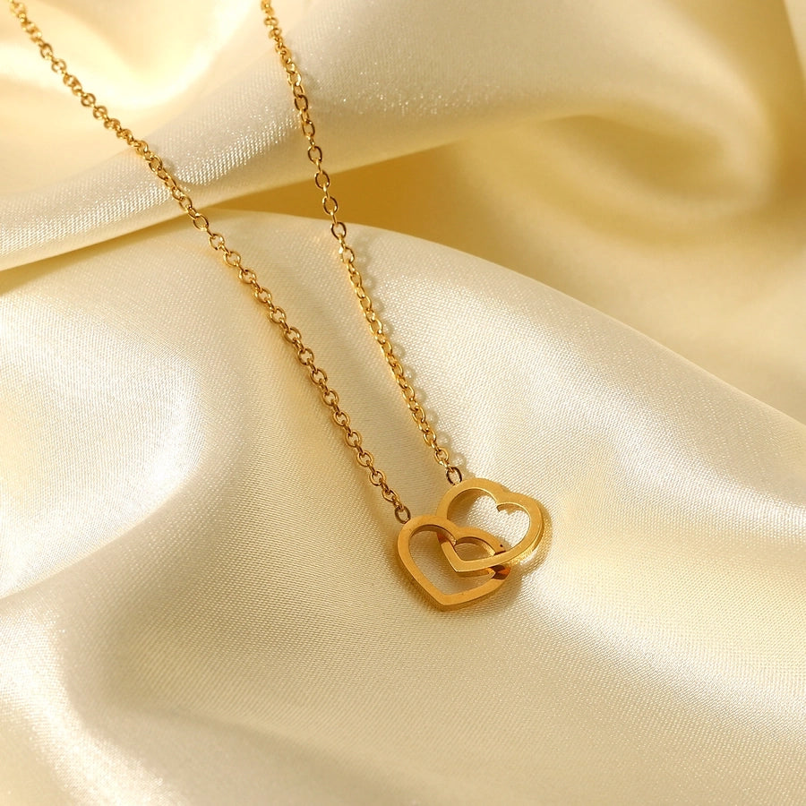 Minimalist Double Heart Chain Necklace