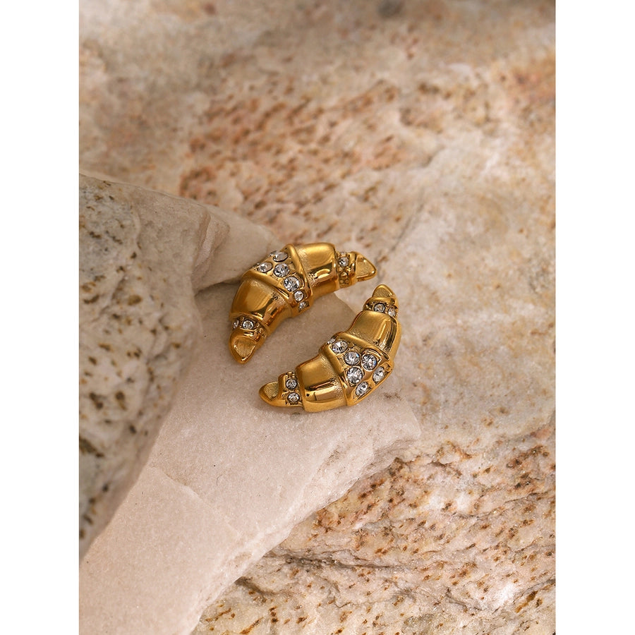 Golden French Croissant Stud Earrings