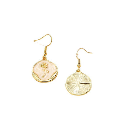 Vintage Stamp Rose Dangle Earrings